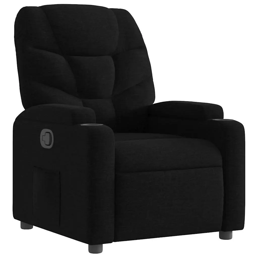 Recliner Armchair Lounge Chair Fabric Manual Recline with Cup Holders Side Storage Black
