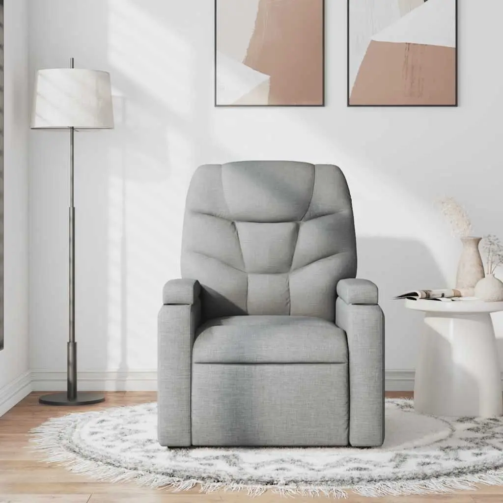 Massage Recliner Chair Light Grey Fabric Manual Reclining Armchair 6 Massage Points