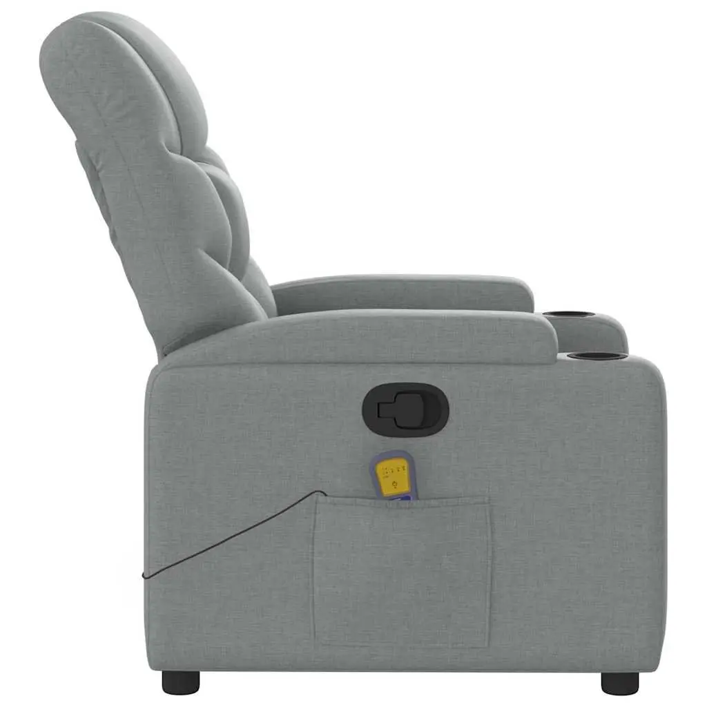 Massage Recliner Chair Light Grey Fabric Manual Reclining Armchair 6 Massage Points