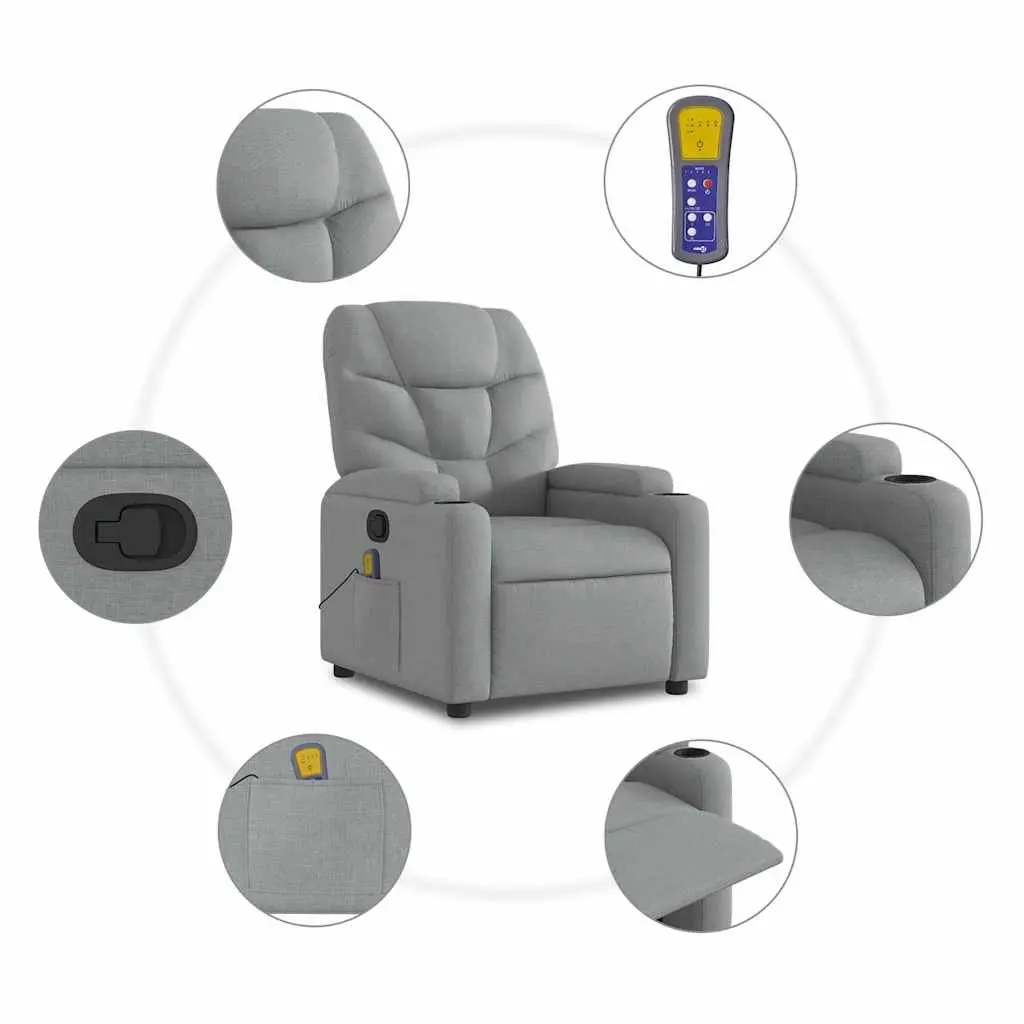 Massage Recliner Chair Light Grey Fabric Manual Reclining Armchair 6 Massage Points
