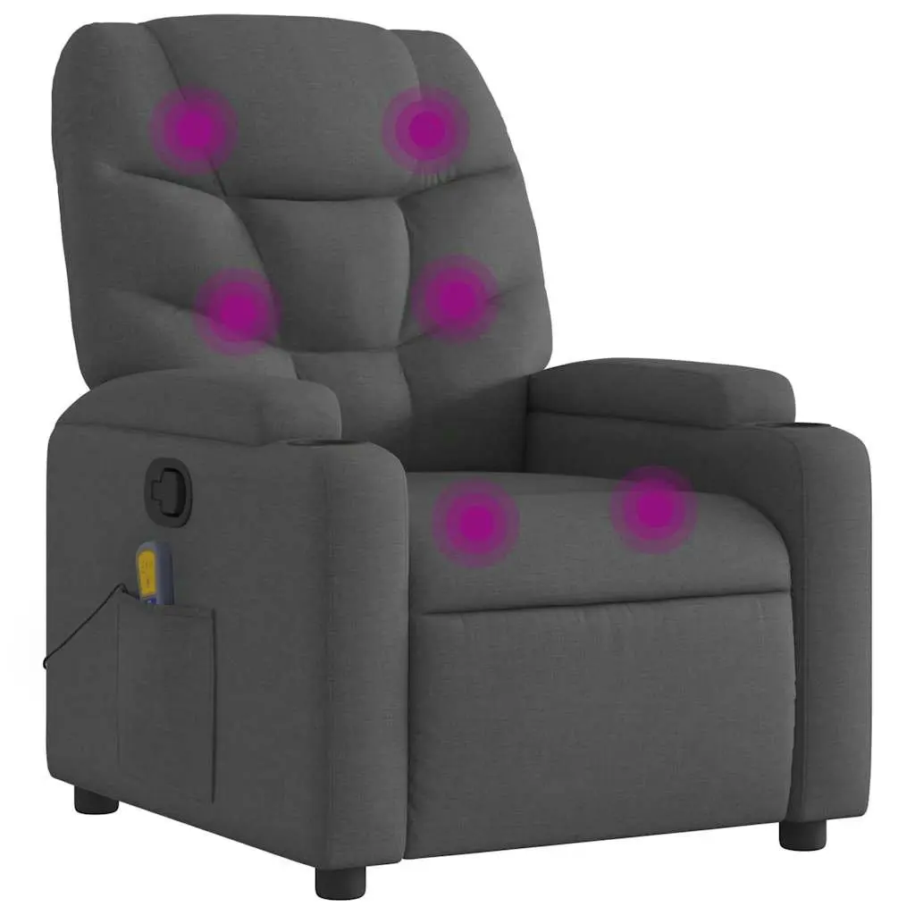 Massage Recliner Chair Grey Fabric Manual Recline Vibration Armchair Lounger