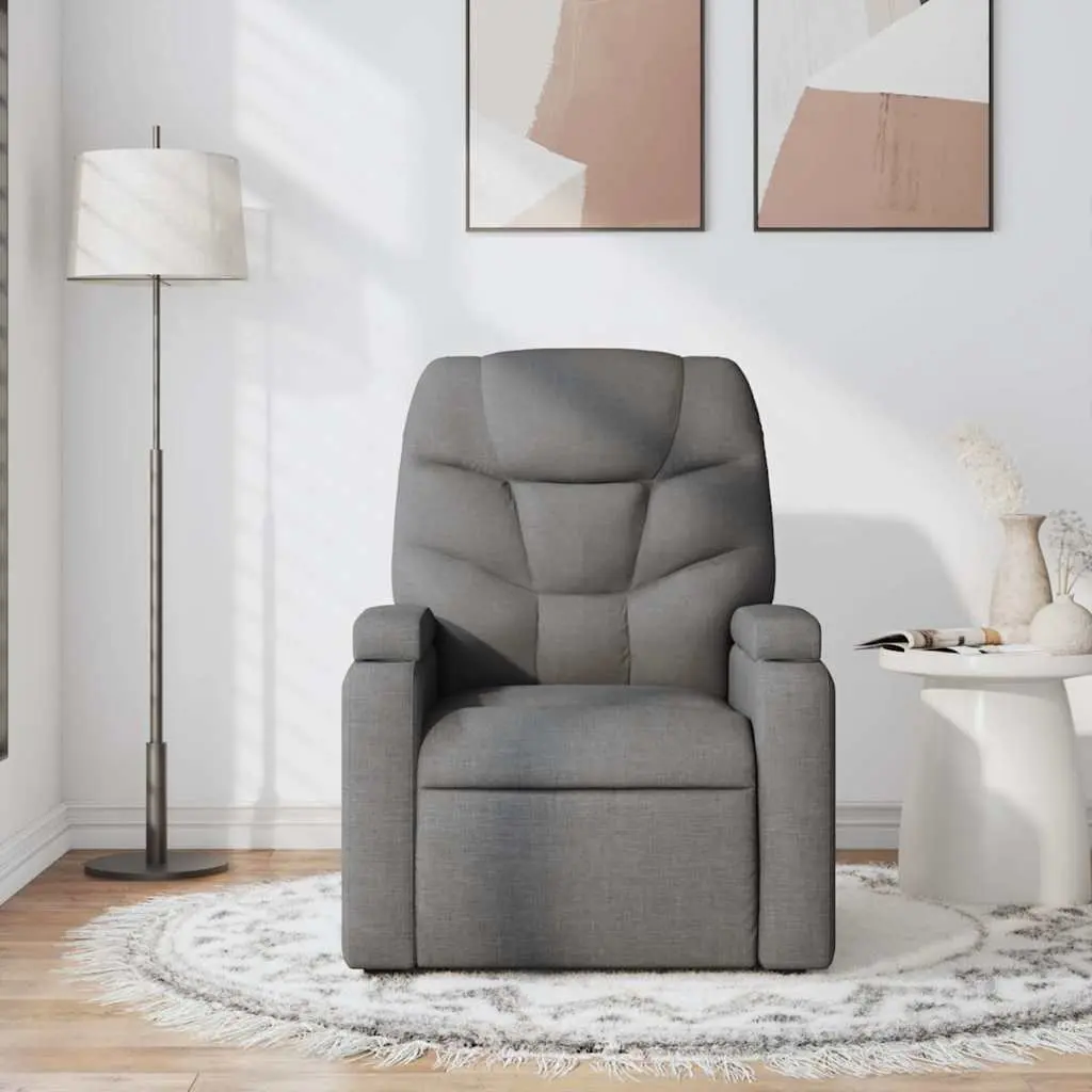 Massage Recliner Chair Grey Fabric Manual Recline Vibration Armchair Lounger