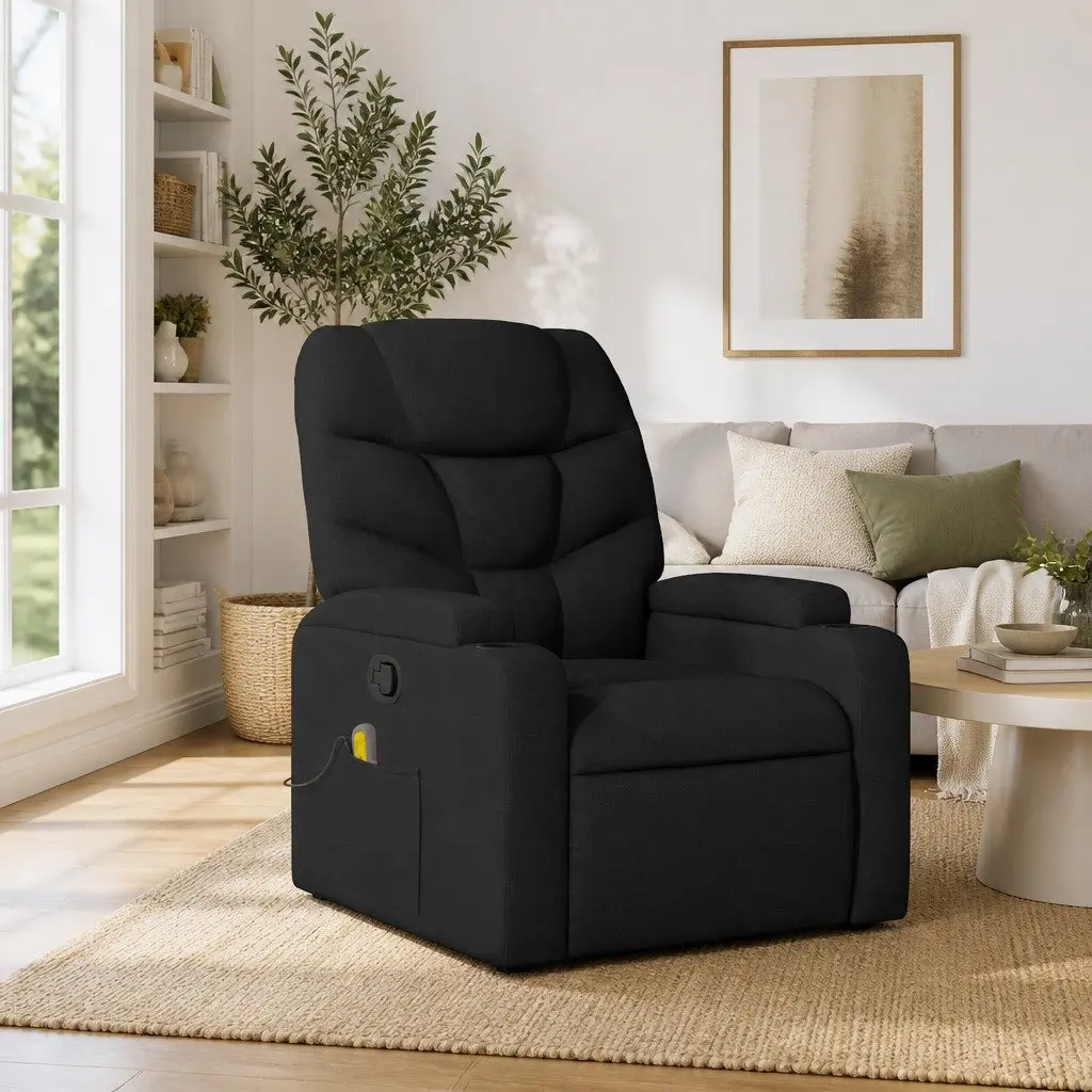 Massage Recliner Chair for Living Room Black Fabric Manual Reclining 135 Degrees