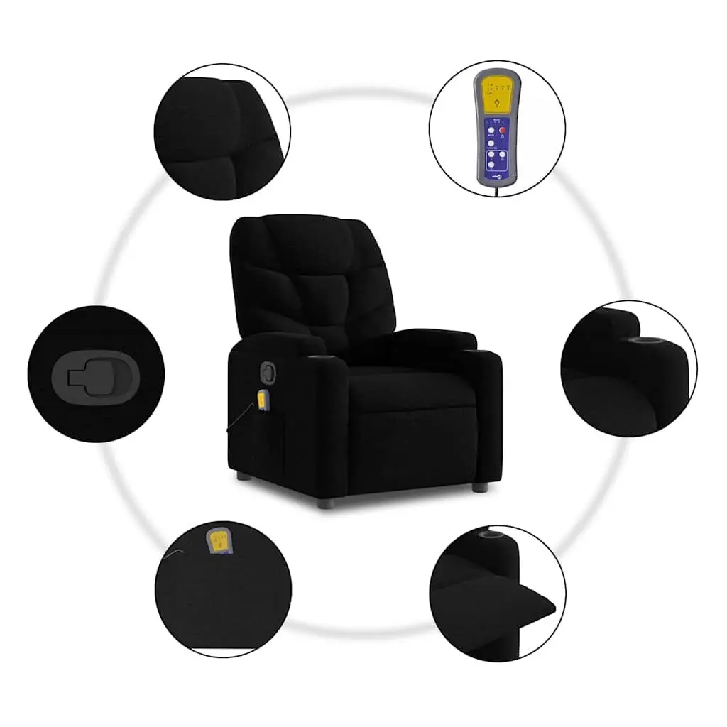 Massage Recliner Chair for Living Room Black Fabric Manual Reclining 135 Degrees