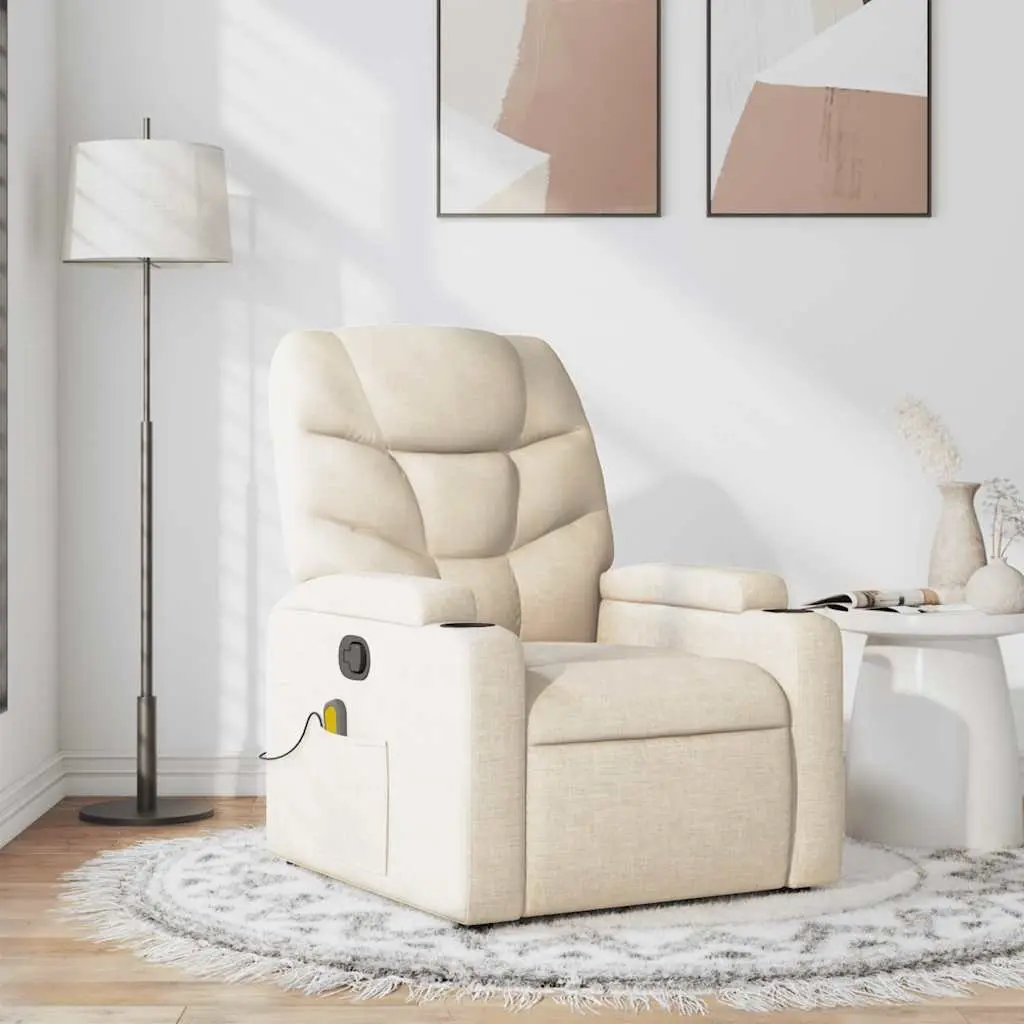 Cream Fabric Massage Recliner Chair