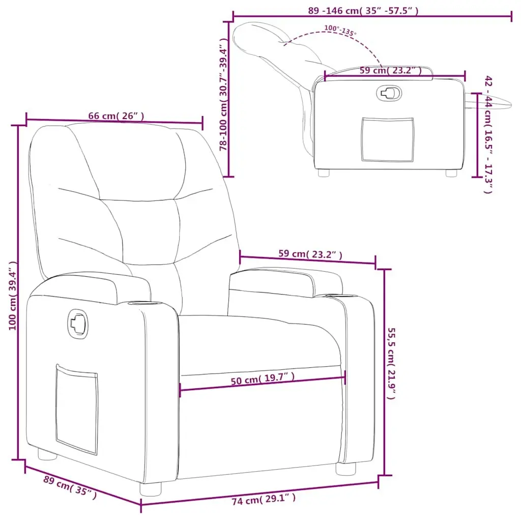 Recliner Chair Lounge Seat Black Manual Reclining Armchair with Cup Holders
