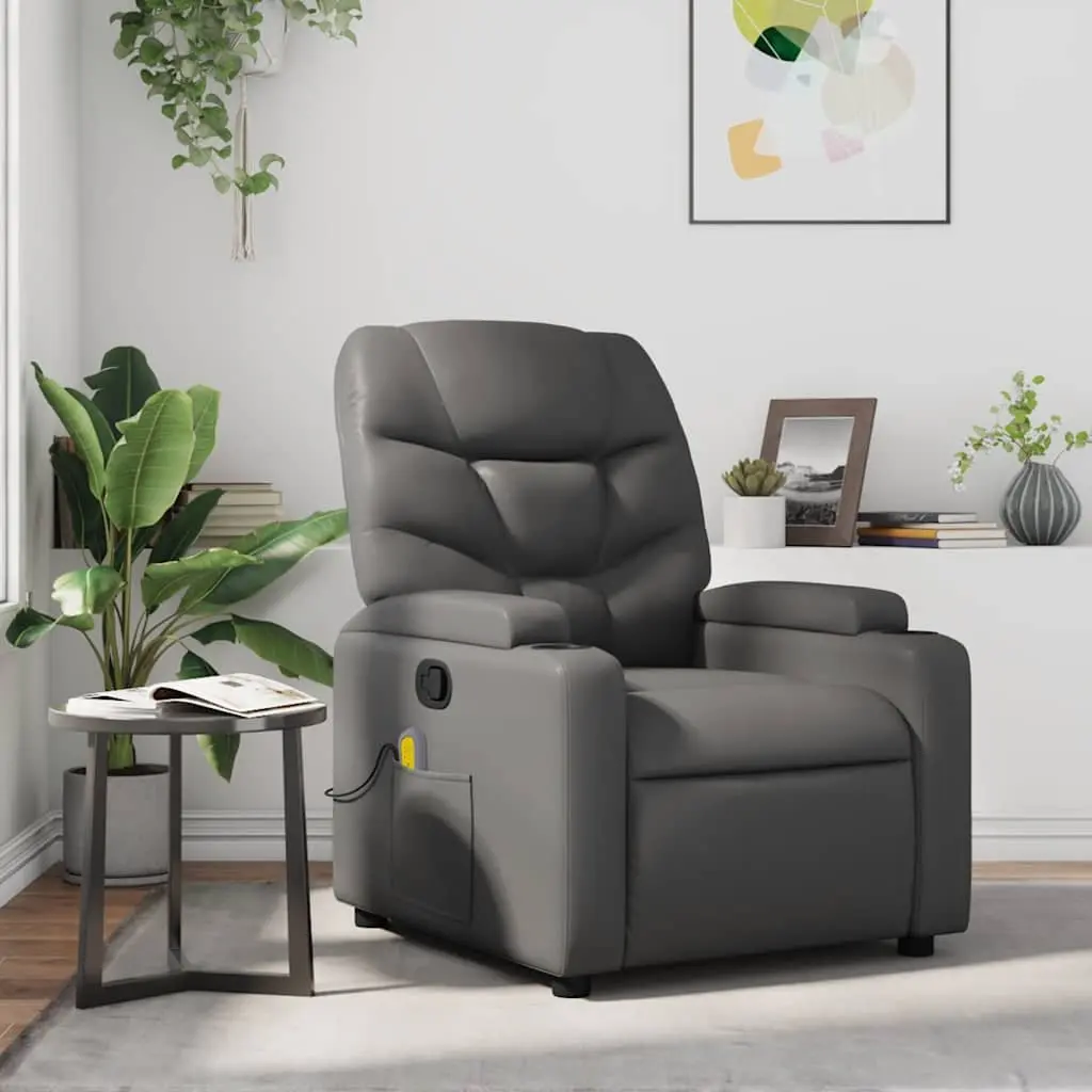 Massage Recliner Chair Manual Recline Faux Leather Armchair with Cup Holders Grey