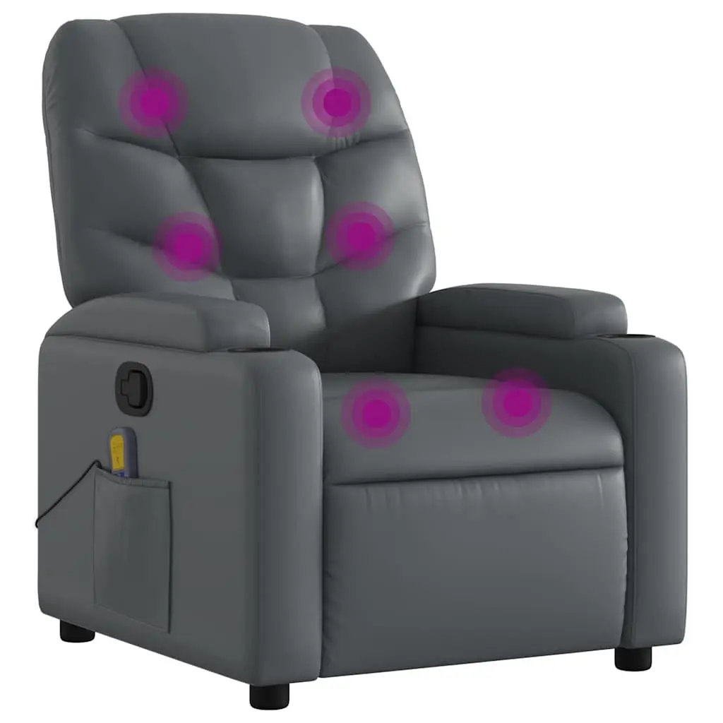 Massage Recliner Chair Manual Recline Faux Leather Armchair with Cup Holders Grey
