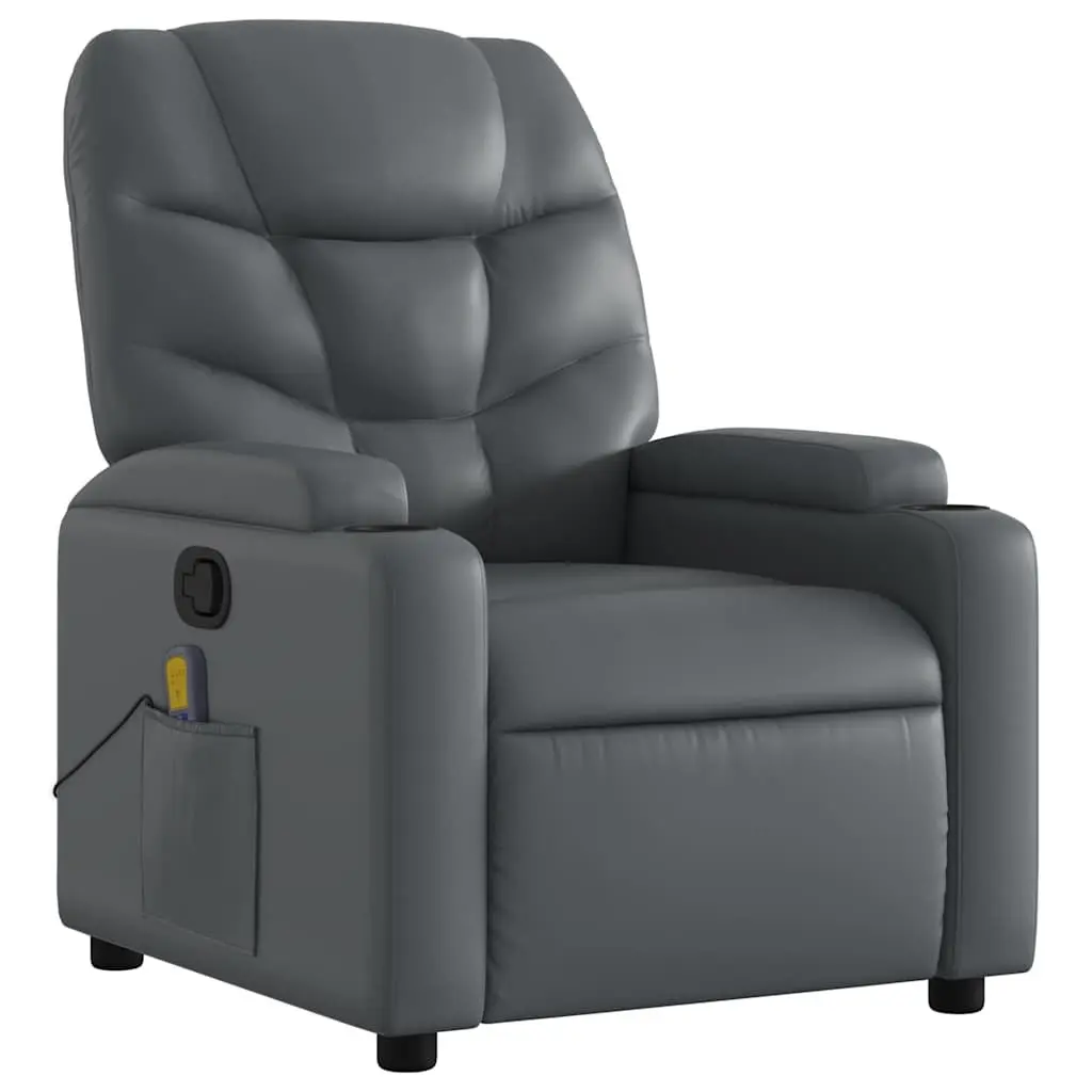 Massage Recliner Chair Manual Recline Faux Leather Armchair with Cup Holders Grey