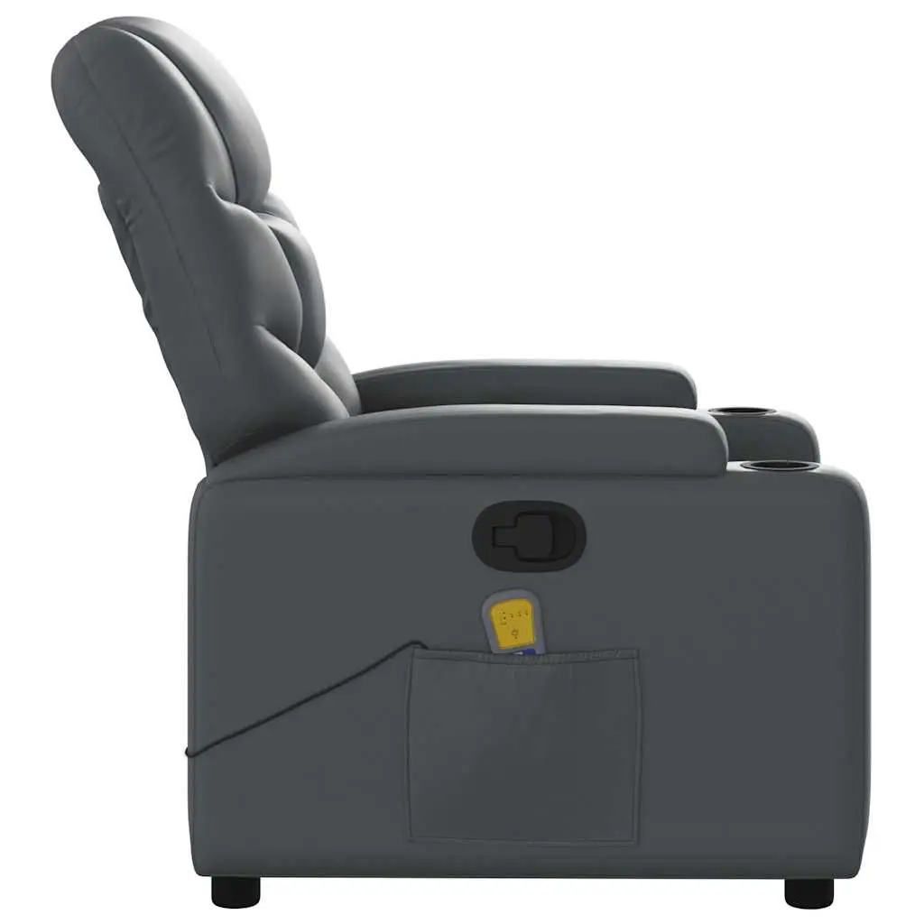 Massage Recliner Chair Manual Recline Faux Leather Armchair with Cup Holders Grey