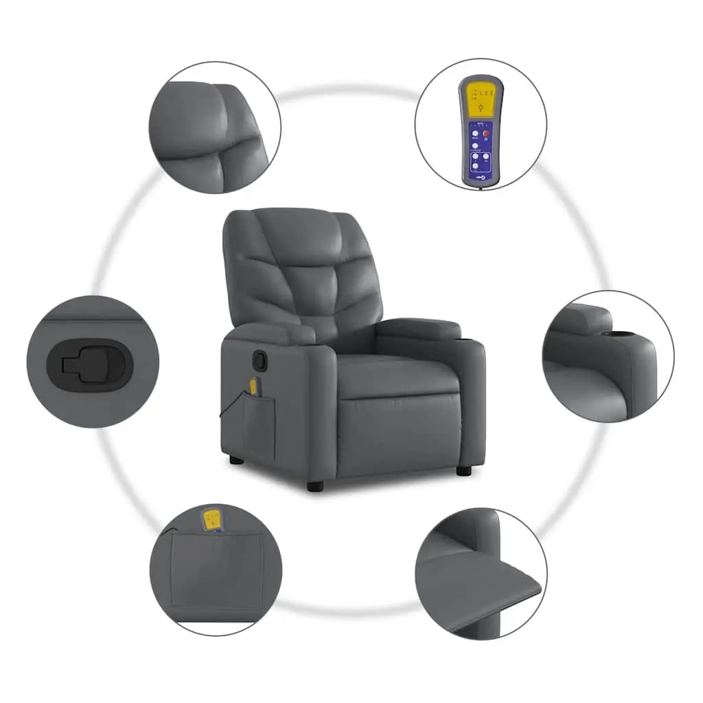 Massage Recliner Chair Manual Recline Faux Leather Armchair with Cup Holders Grey