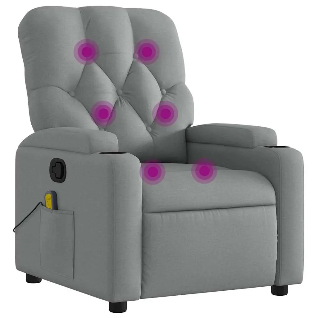 Massage Recliner Chair for Home Grey Fabric Manual Recline Vibration Armchair with Footrest