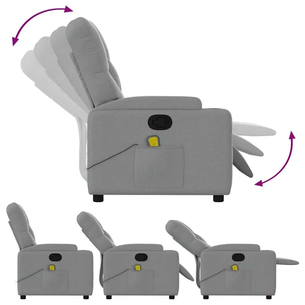 Massage Recliner Chair for Home Grey Fabric Manual Recline Vibration Armchair with Footrest