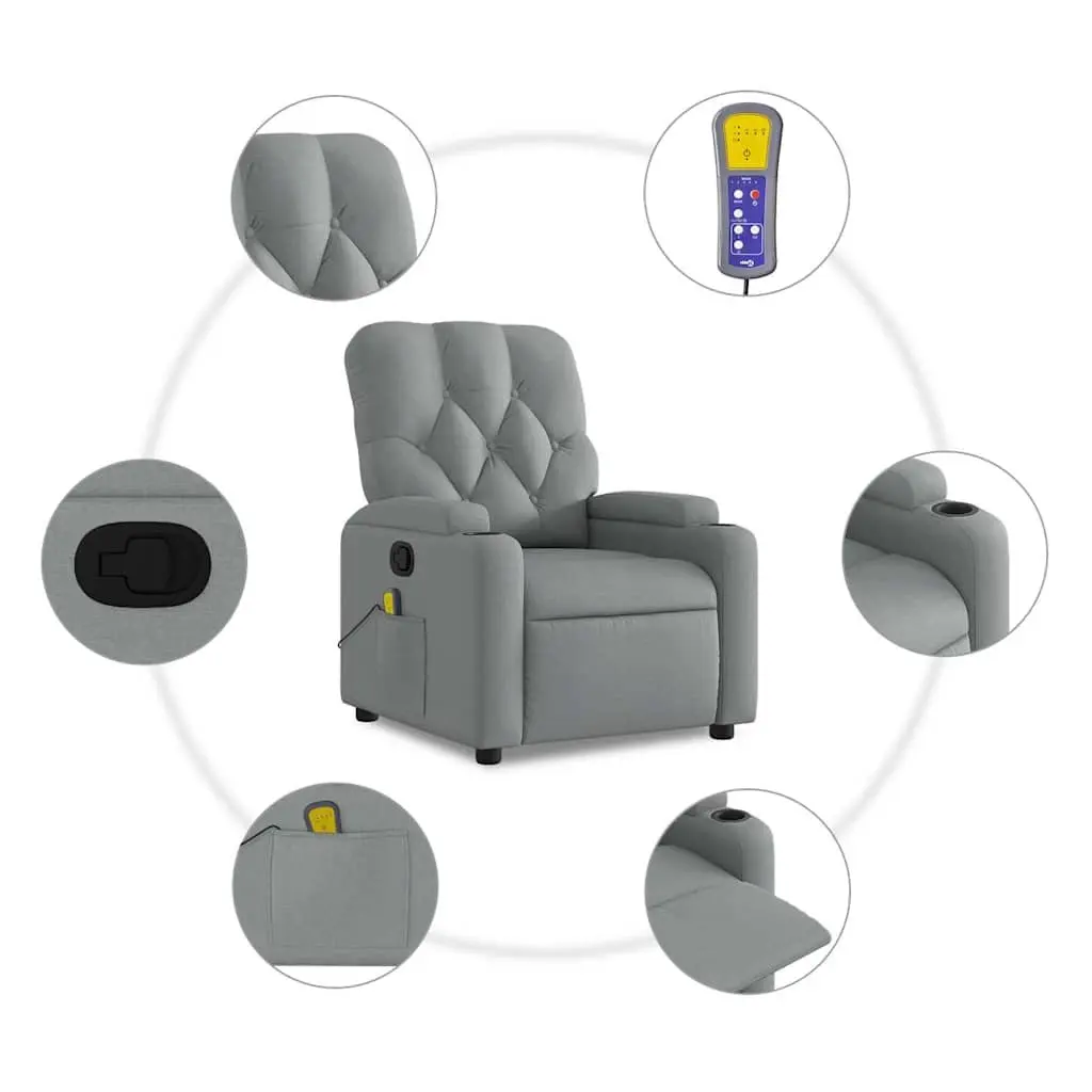 Massage Recliner Chair for Home Grey Fabric Manual Recline Vibration Armchair with Footrest