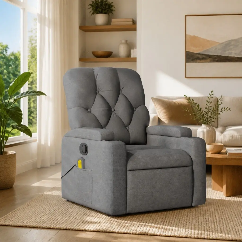 Grey Fabric Massage Recliner Chair with Manual Function