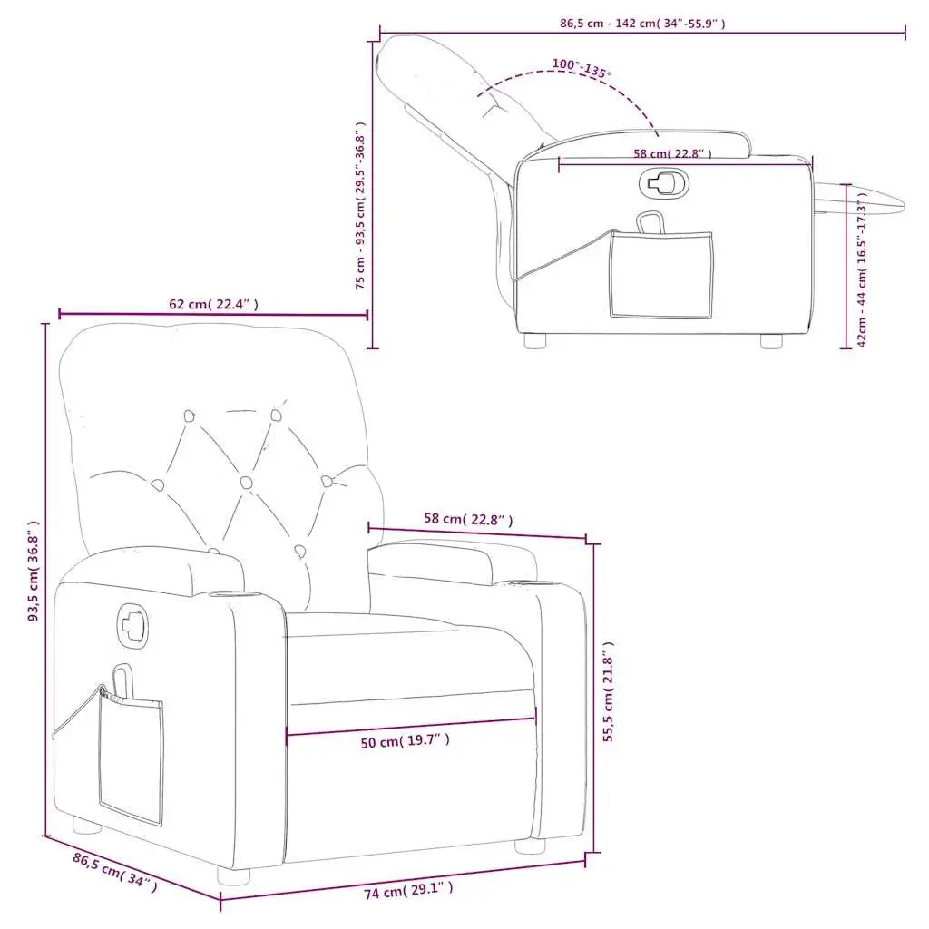 Grey Fabric Massage Recliner Chair with Manual Function