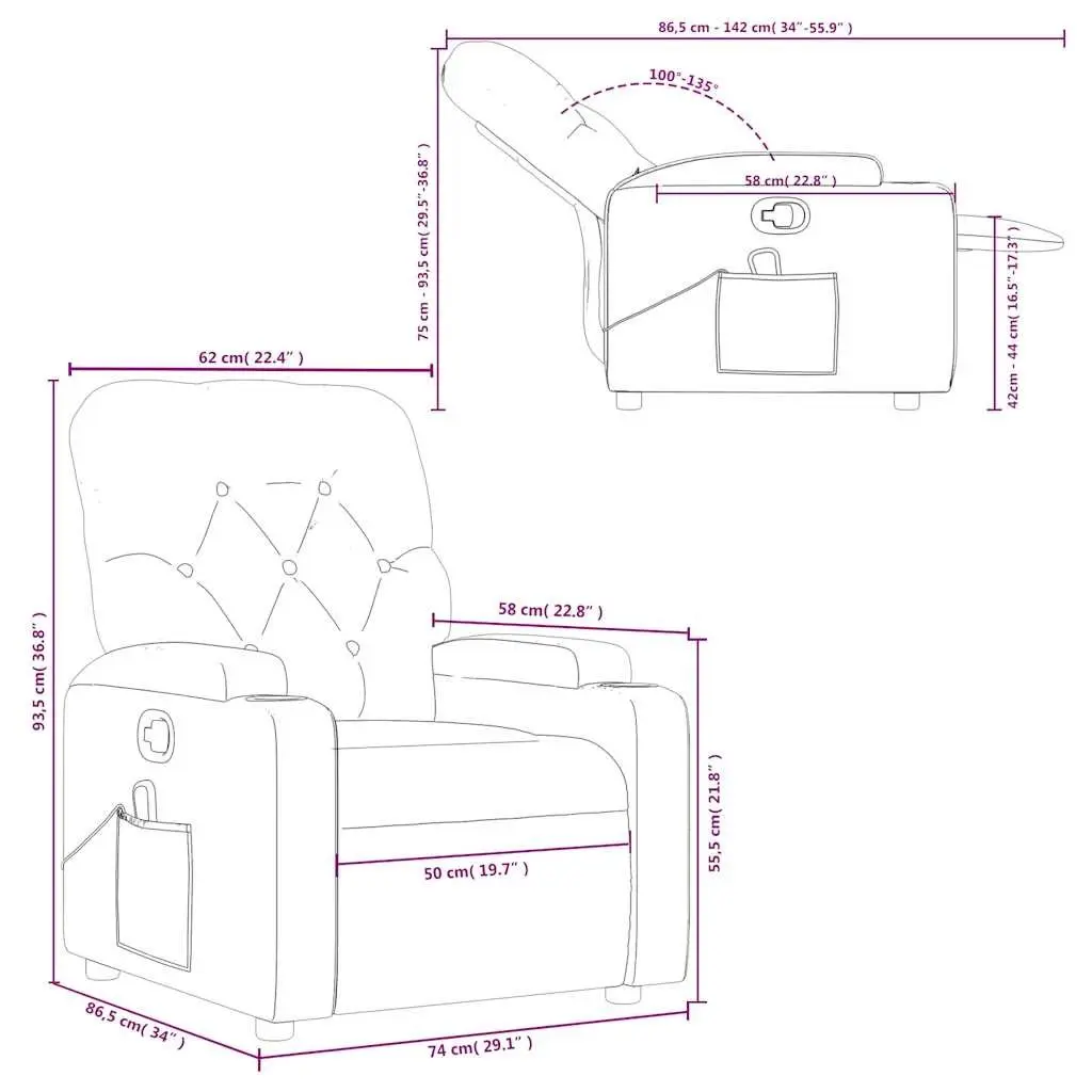 Massage Recliner Chair for Living Room Black Fabric Manual Recline 135 Degrees