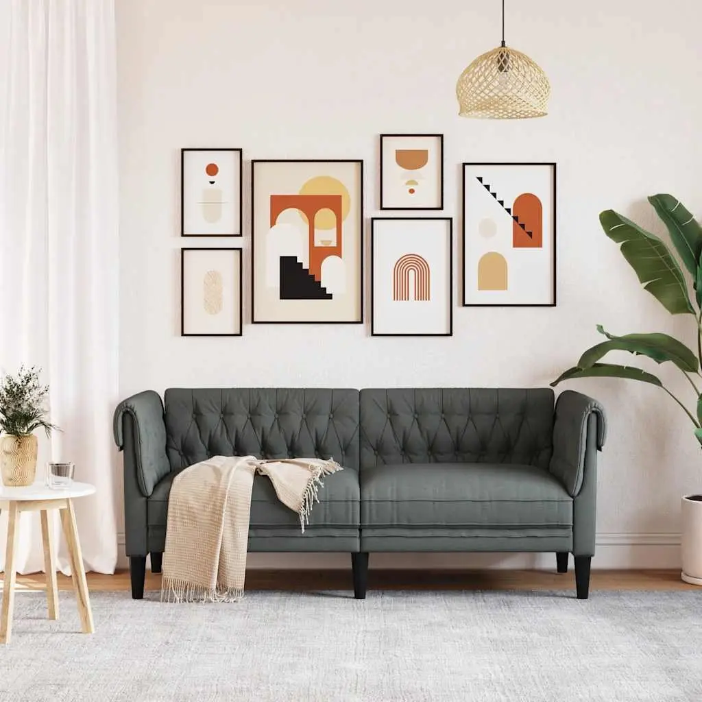 Chesterfield Sofa for Living Room Grey Fabric 2 Seater