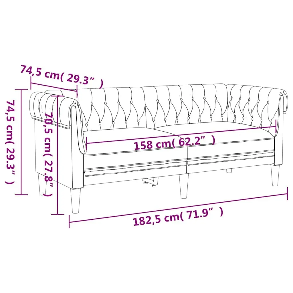 Chesterfield Sofa for Living Room Grey Fabric 2 Seater