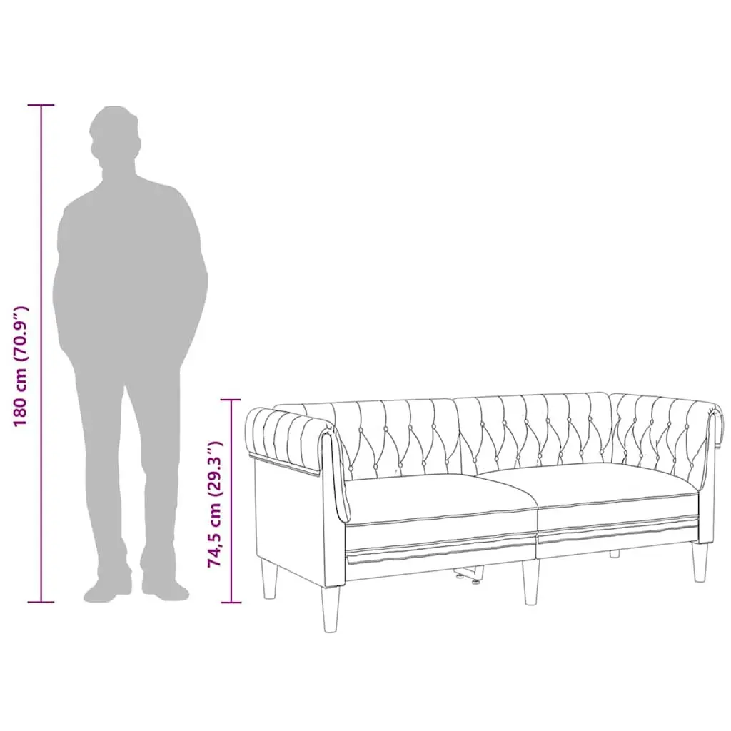Chesterfield Sofa for Living Room Grey Fabric 2 Seater