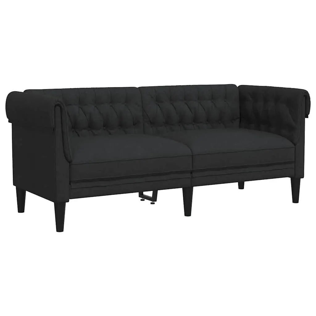 Chesterfield Sofa for Living Room Black Fabric 2-Seater Classic Rolled Arm