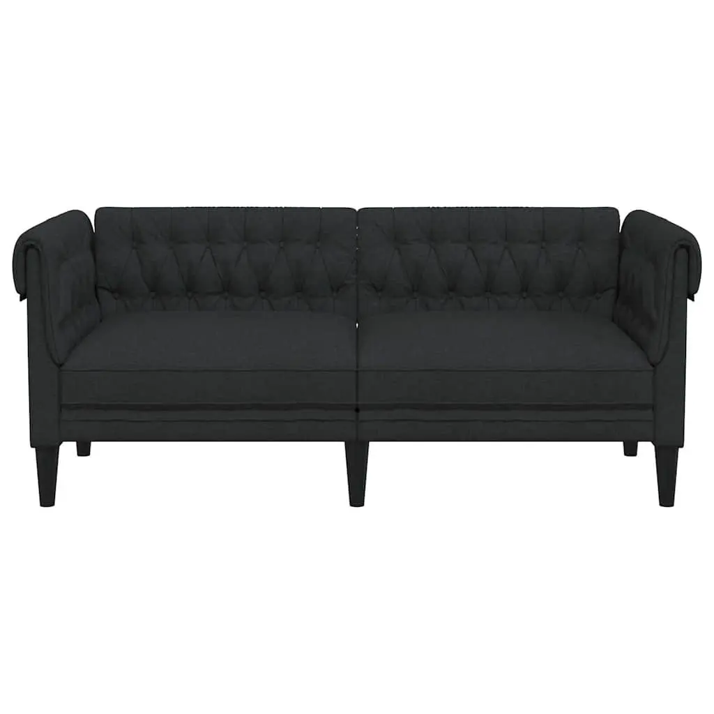Chesterfield Sofa for Living Room Black Fabric 2-Seater Classic Rolled Arm