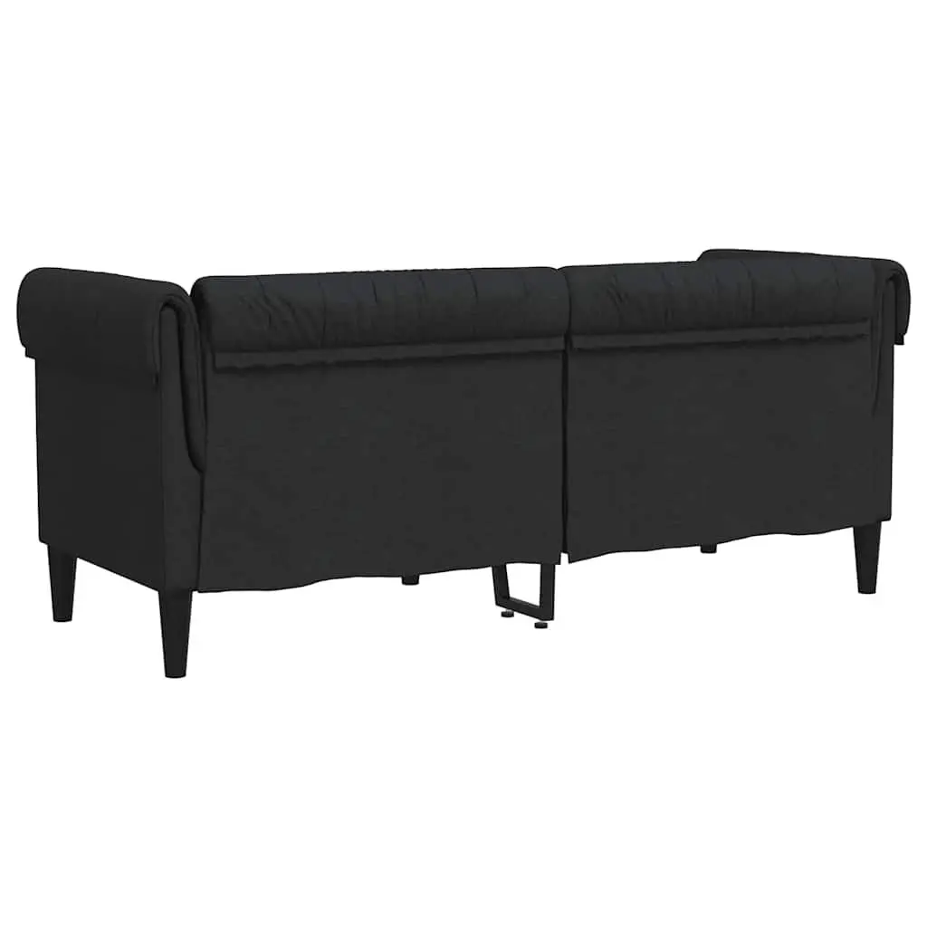 Chesterfield Sofa for Living Room Black Fabric 2-Seater Classic Rolled Arm