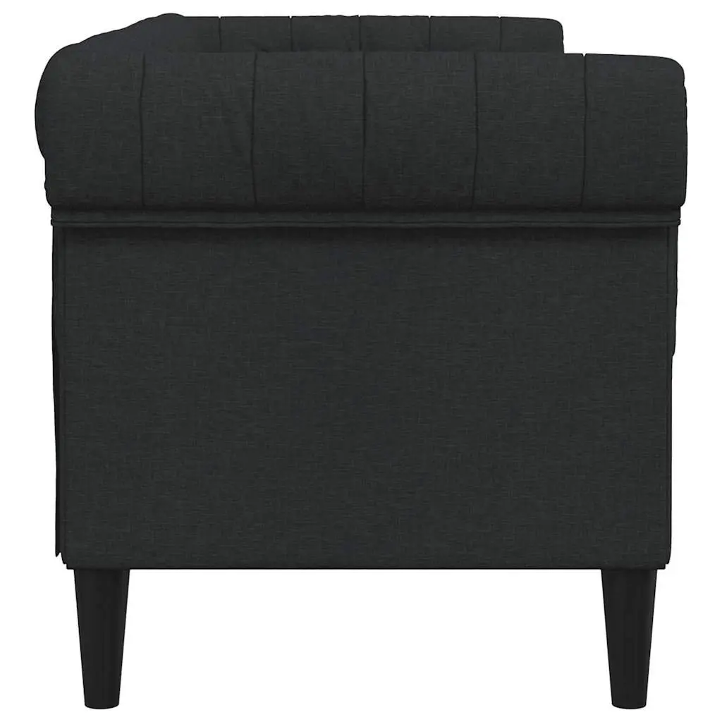 Chesterfield Sofa for Living Room Black Fabric 2-Seater Classic Rolled Arm