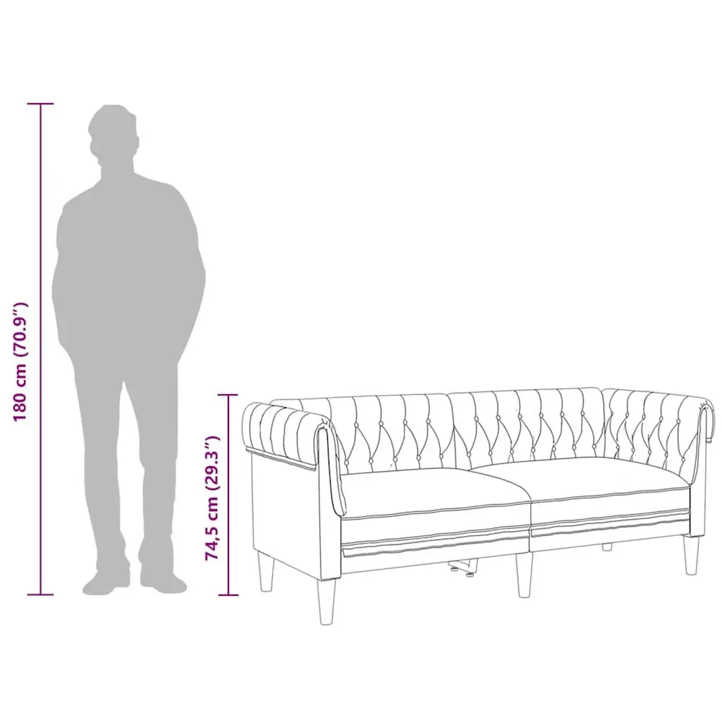 Chesterfield Sofa for Living Room Black Fabric 2-Seater Classic Rolled Arm