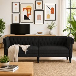 3-Seater Chesterfield Sofa Specifications: Black Fabric