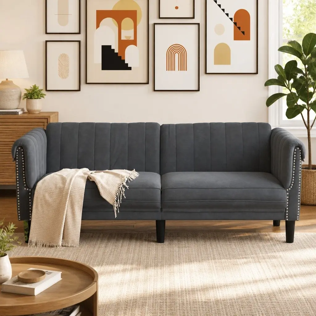 Grey Velvet 2-Seater Sofa