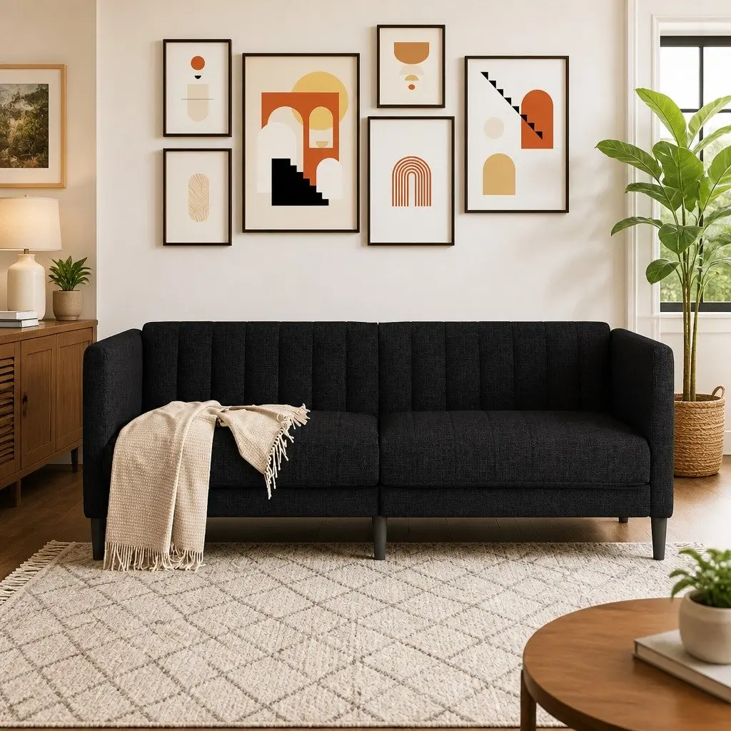 2-Seater Sofa Living Room Black Fabric