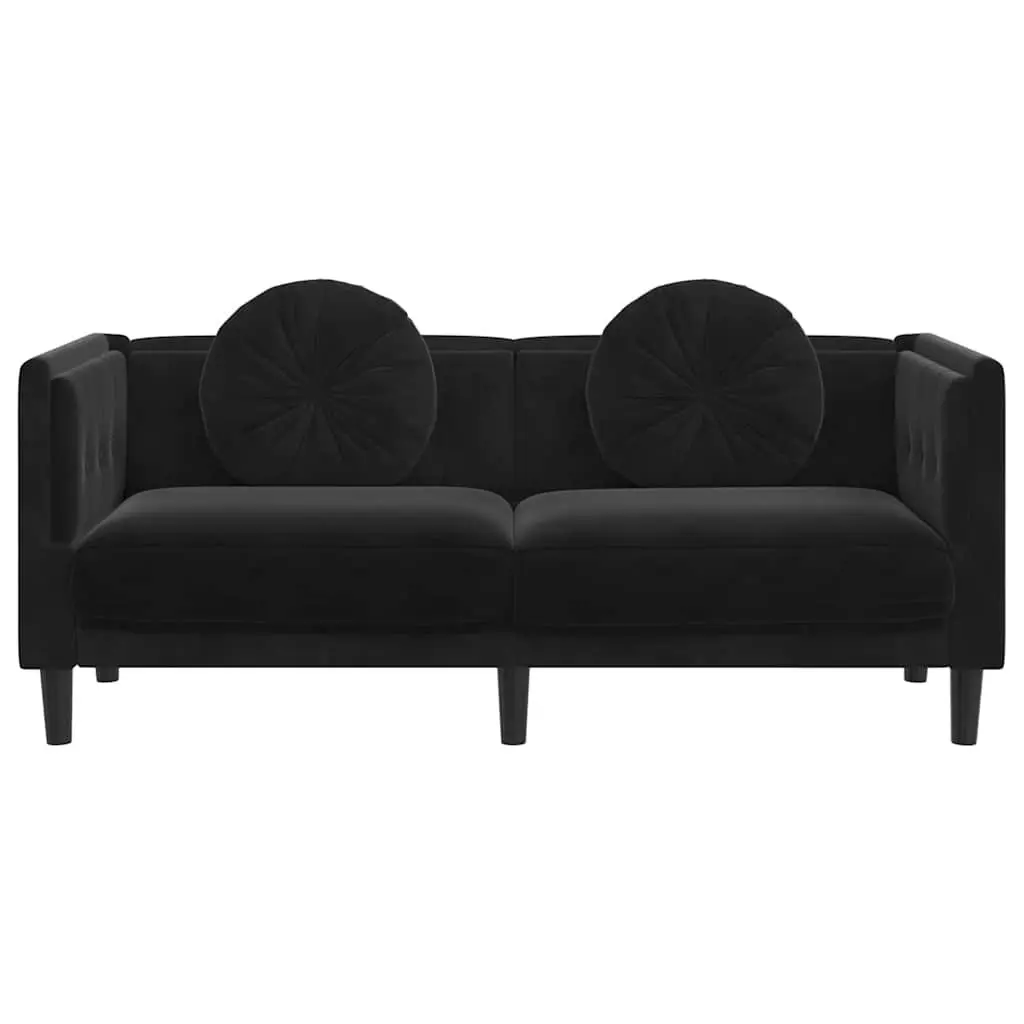 2-Seater Sofa Black Velvet Couch Living Room Furniture Comfortable Padded