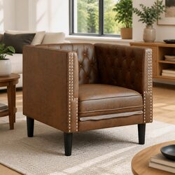Brown Chesterfield Sofa Chair with Faux Suede Upholstery