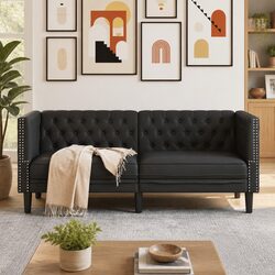 Specifications of 2-Seater Chesterfield Sofa - Black Faux Leather