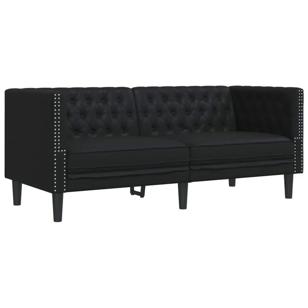 2-Seater Chesterfield Sofa Black Faux Leather Living Room