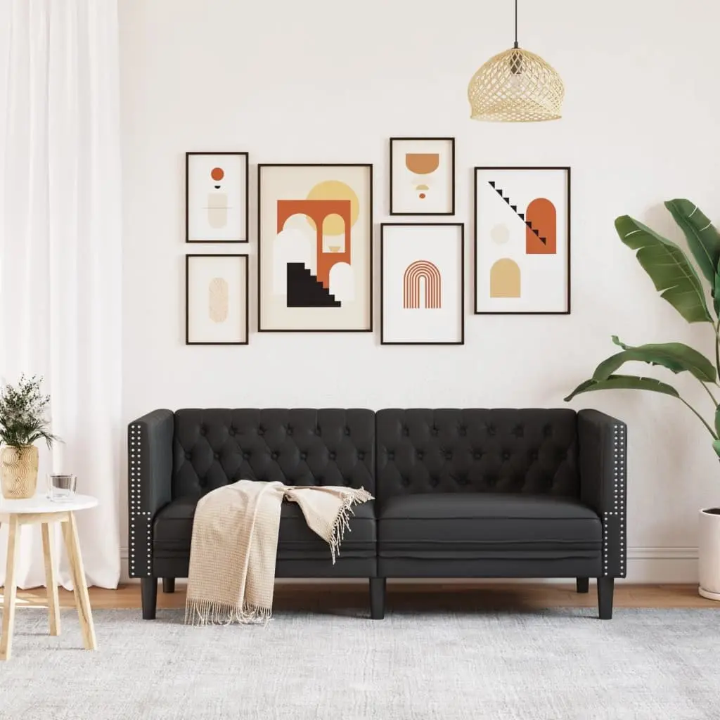 2-Seater Chesterfield Sofa Black Faux Leather Living Room