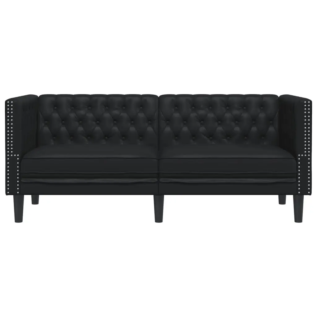 2-Seater Chesterfield Sofa Black Faux Leather Living Room