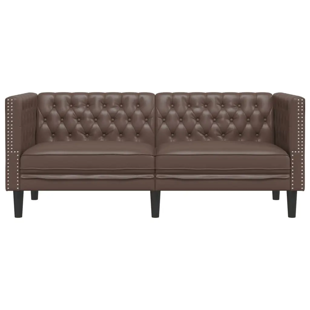2-Seater Chesterfield Sofa Brown Faux Leather Button Tufted Armchair Living Room