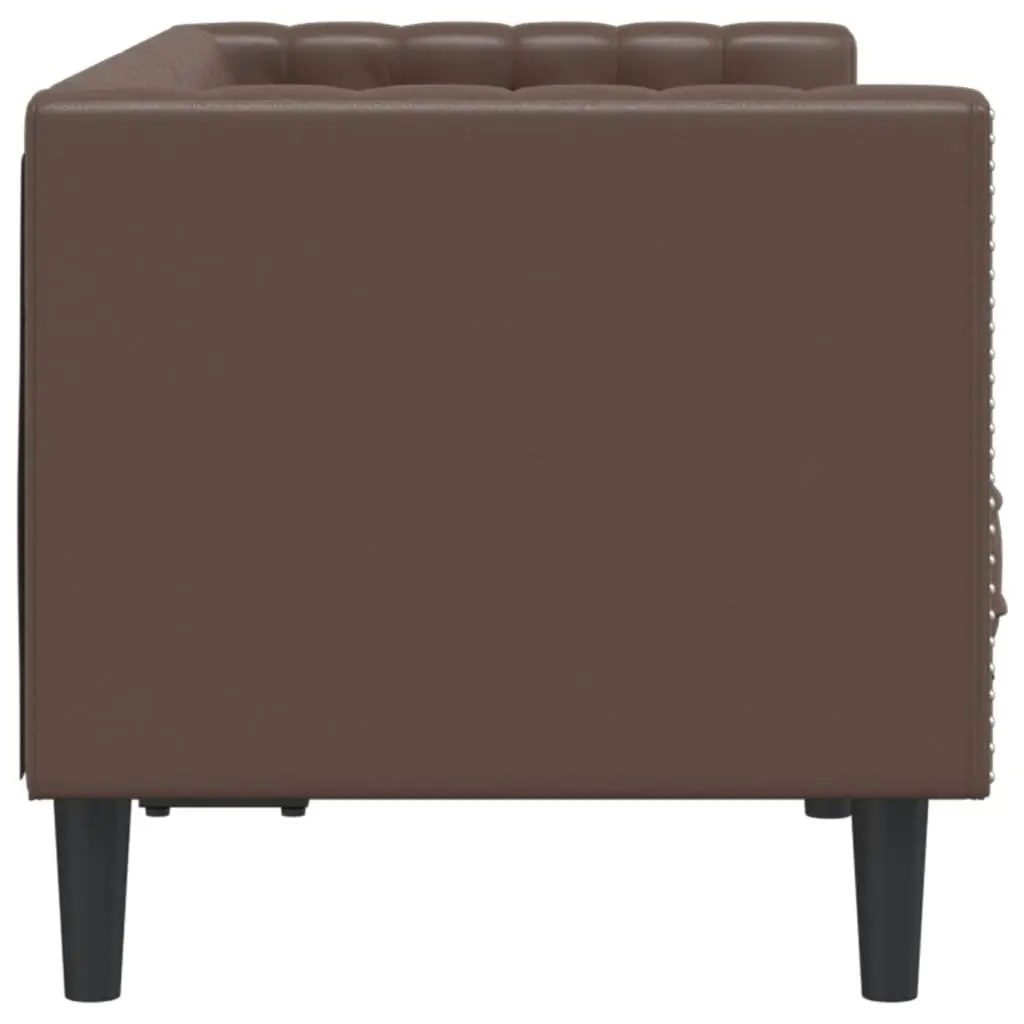 2-Seater Chesterfield Sofa Brown Faux Leather Button Tufted Armchair Living Room