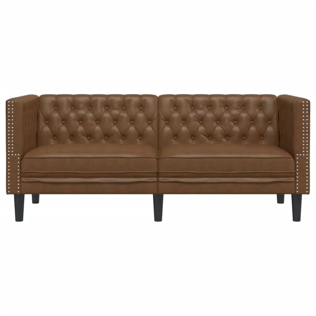 Chesterfield Sofa for Living Room Brown Faux Suede Leather 2 Seater