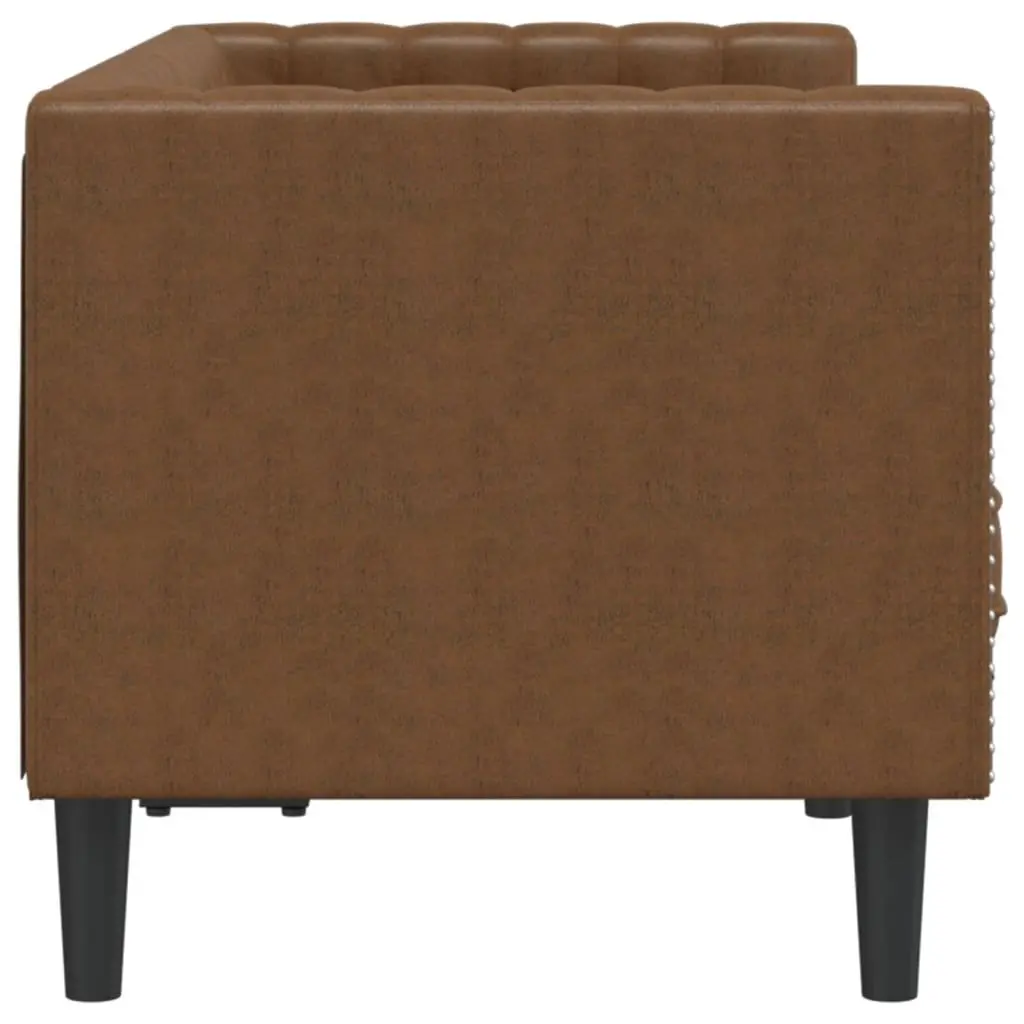 Chesterfield Sofa for Living Room Brown Faux Suede Leather 2 Seater