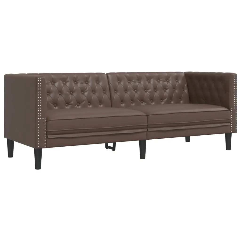 Chesterfield Sofa Living Room Brown Faux Leather 3-Seater