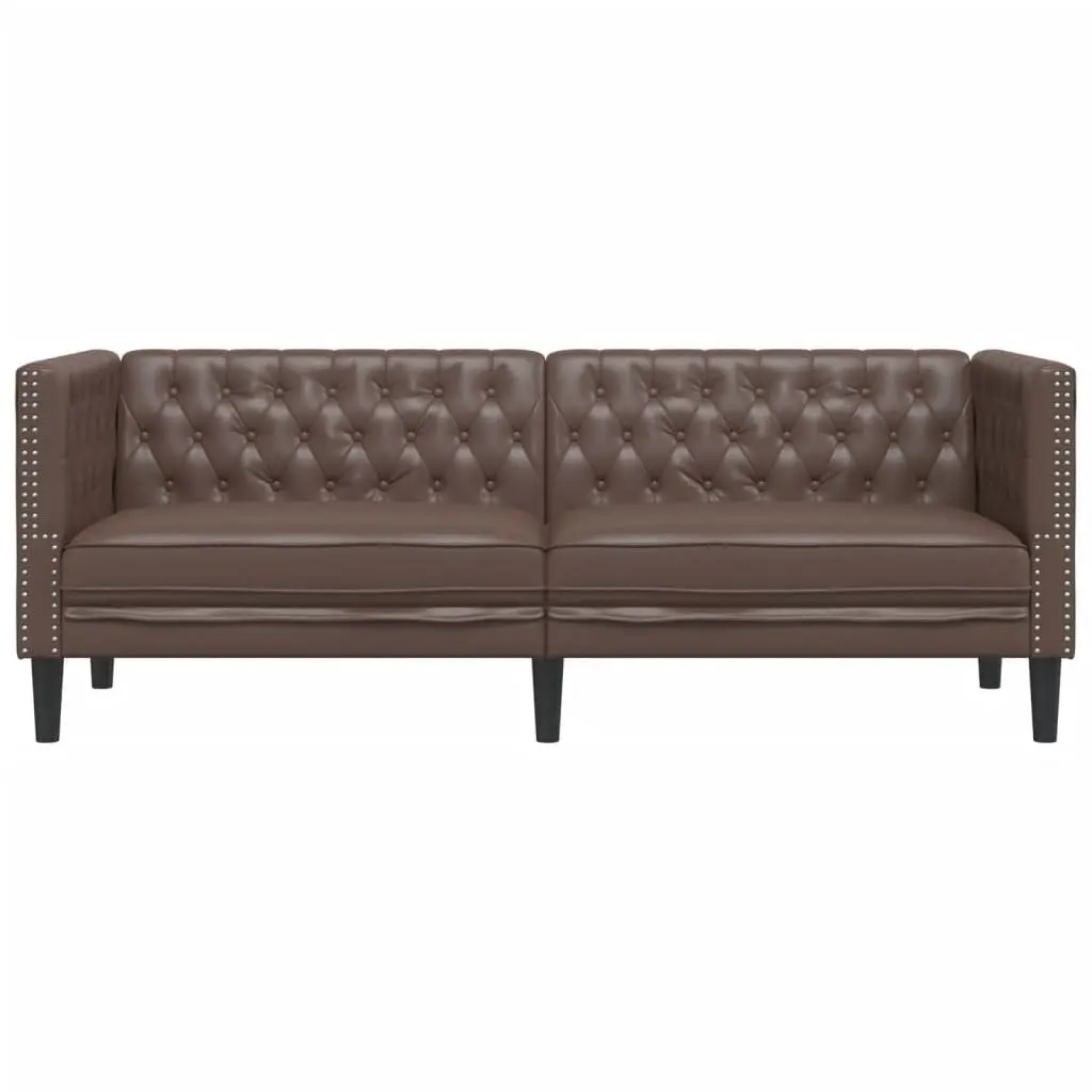 Chesterfield Sofa Living Room Brown Faux Leather 3-Seater