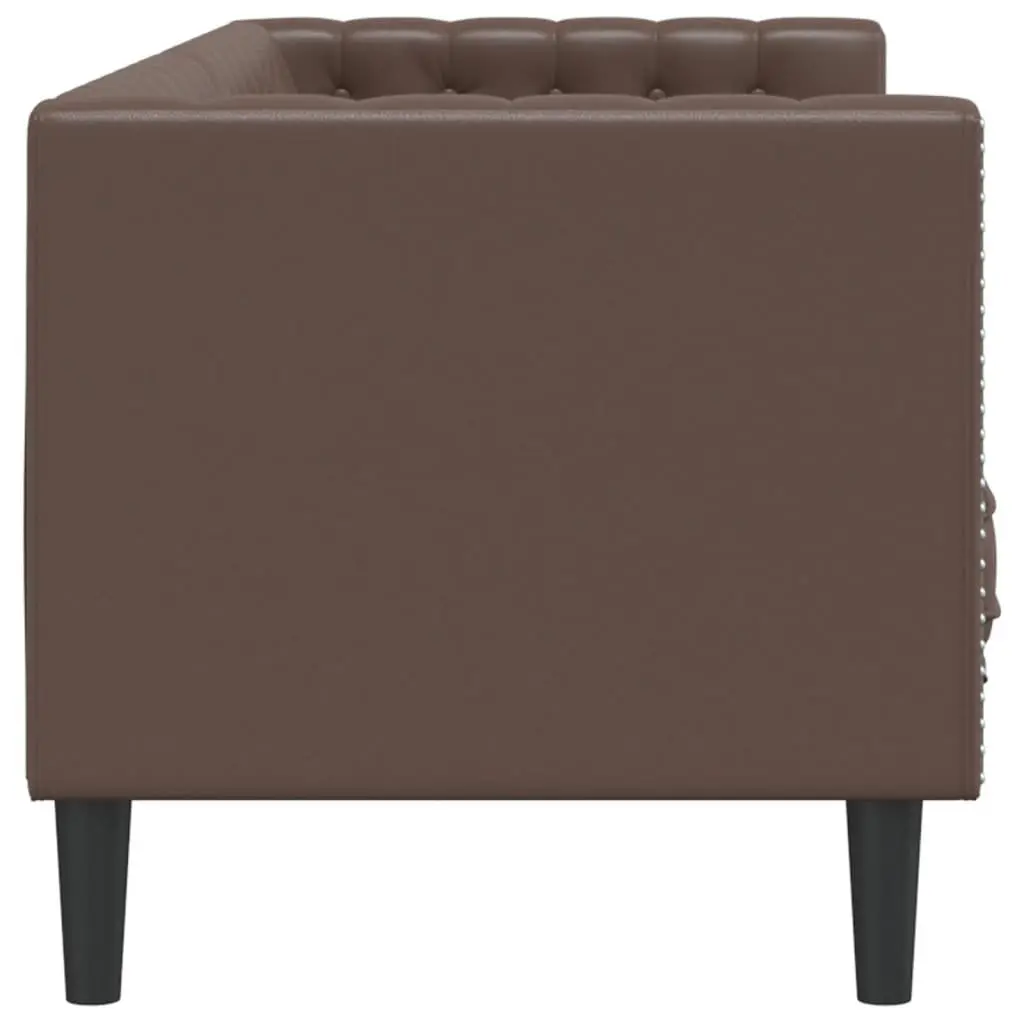 Chesterfield Sofa Living Room Brown Faux Leather 3-Seater