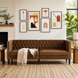 3-Seater Chesterfield Sofa Brown Faux Suede Button Tufted Living Room Furniture