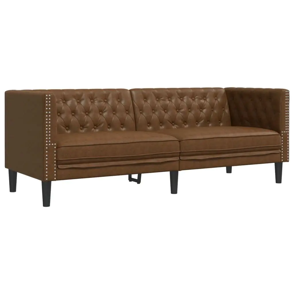 Chesterfield Sofa Living Room Brown Faux Suede 3-Seater