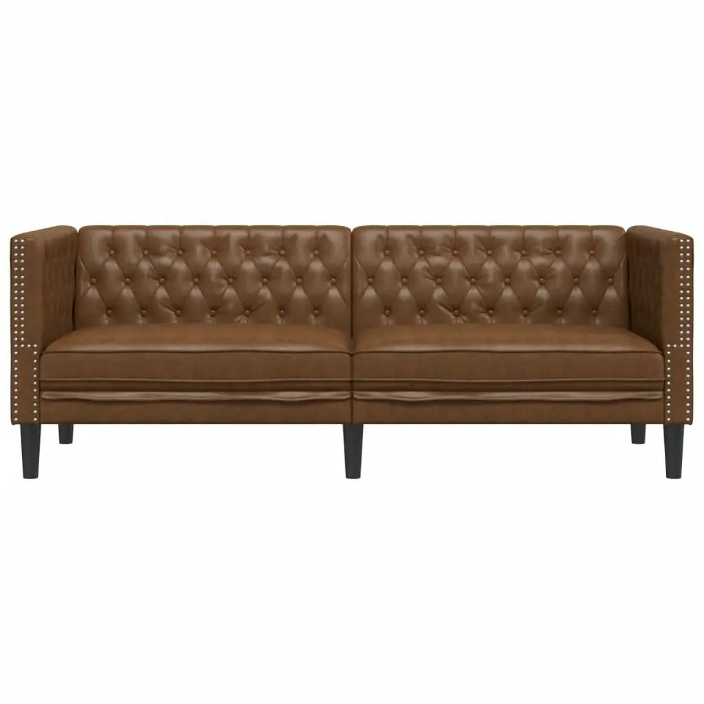 Chesterfield Sofa Living Room Brown Faux Suede 3-Seater
