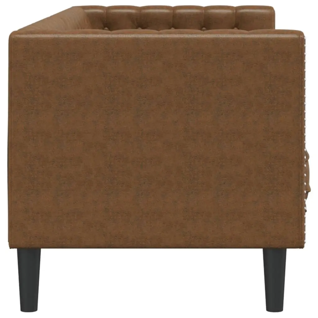 Chesterfield Sofa Living Room Brown Faux Suede 3-Seater