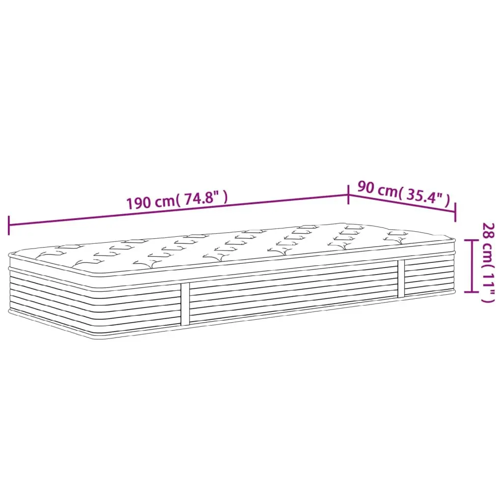 Pocket Spring Mattress Medium 90x190cm Grey Bedroom Sleep Support 7 Zones
